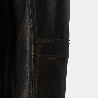  Erkek Kahve Eskitme Hakim Yakalı Deri Ceket