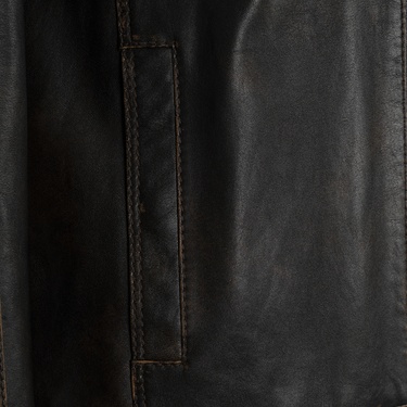  Erkek Kahve Eskitme Hakim Yakalı Deri Ceket