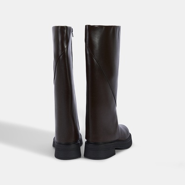  Kadın Kahve Katlama Detaylı Deri Çizme