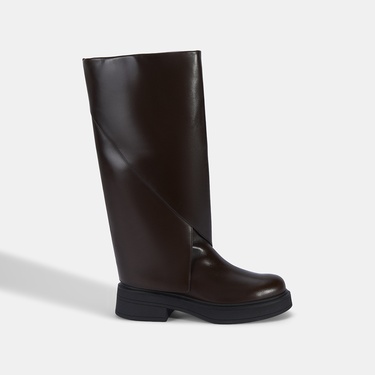  Kadın Kahve Katlama Detaylı Deri Çizme