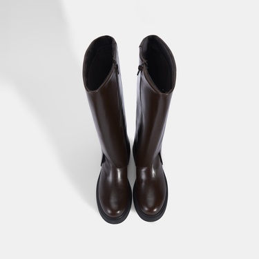  Kadın Kahve Katlama Detaylı Deri Çizme