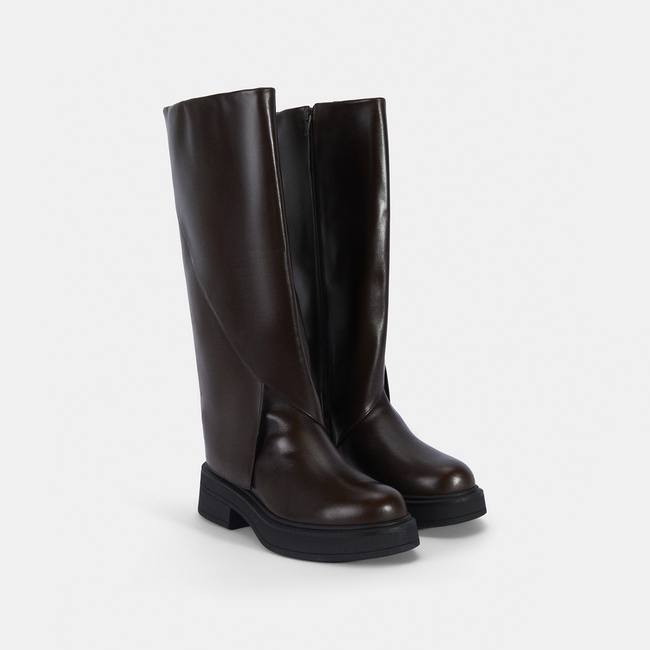  Kadın Kahve Katlama Detaylı Deri Çizme