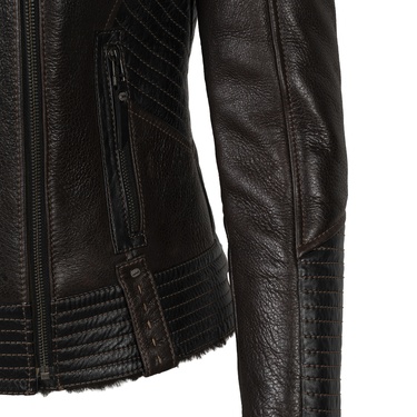  Kadın Kahve Hakim Yakalı Kürk Mont