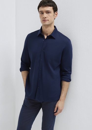  Mavi Hafif ve Esnek Lacivert Travel Gömlek Regular Fit / Normal Kesim 0212058-70497