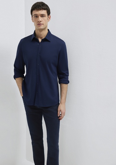  Mavi Hafif ve Esnek Lacivert Travel Gömlek Regular Fit / Normal Kesim 0212058-70497
