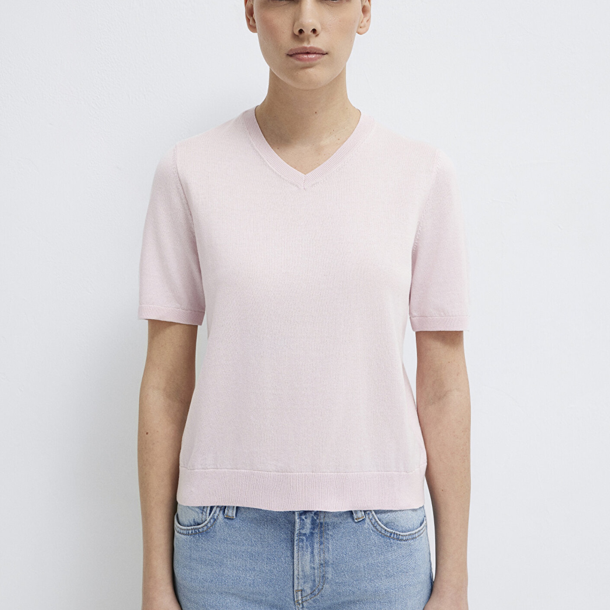 Mavi V-Yaka Pembe Kazak Regular Fit / Normal Kesim 1710868-70969