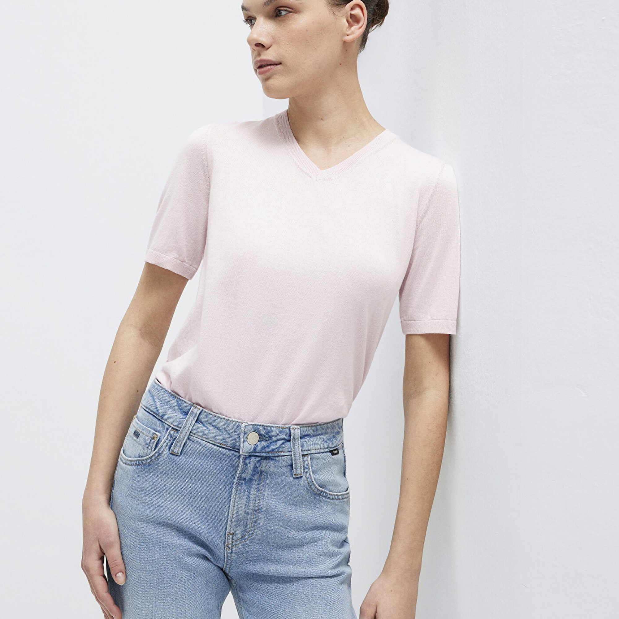 Mavi V-Yaka Pembe Kazak Regular Fit / Normal Kesim 1710868-70969