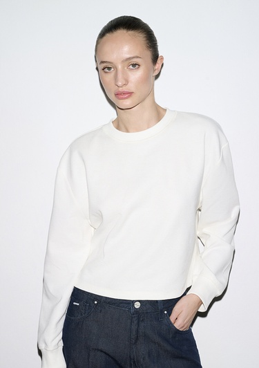  Mavi Bisiklet Yaka Ekru Sweatshirt 1S10508-70051