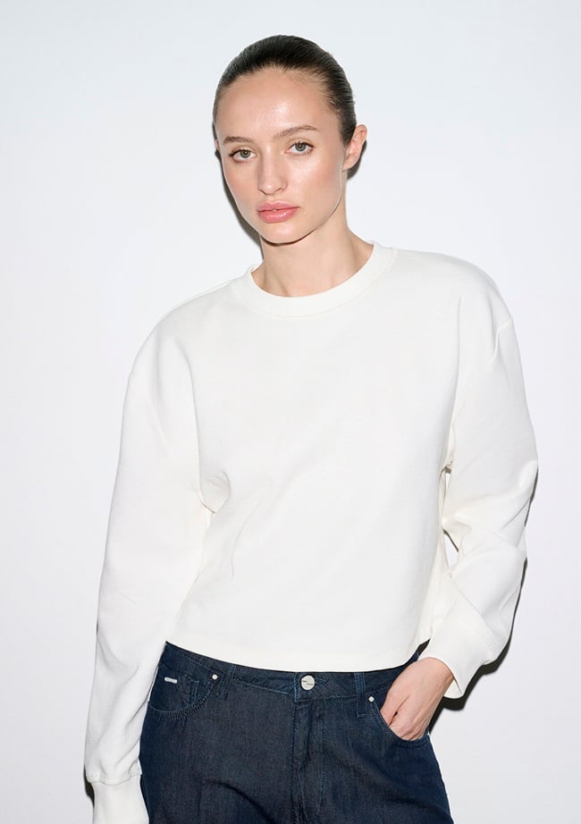  Mavi Bisiklet Yaka Ekru Sweatshirt 1S10508-70051