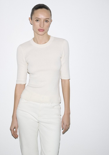  Mavi Sırt Detaylı Ekru Kazak Fitted / Vücuda Oturan Kesim 1710862-70051