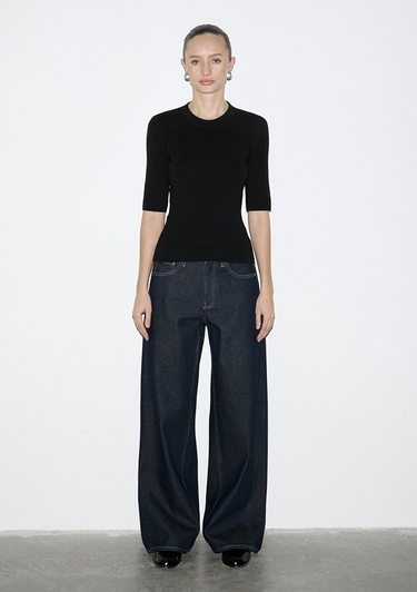  Mavi Sırt Detaylı Siyah Kazak Fitted / Vücuda Oturan Kesim 1710862-900