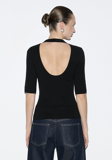  Mavi Sırt Detaylı Siyah Kazak Fitted / Vücuda Oturan Kesim 1710862-900