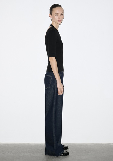  Mavi Sırt Detaylı Siyah Kazak Fitted / Vücuda Oturan Kesim 1710862-900