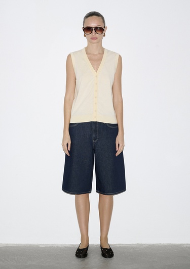  Mavi Düğmeli Sarı Triko Yelek Slim Fit / Dar Kesim 1710867-70013