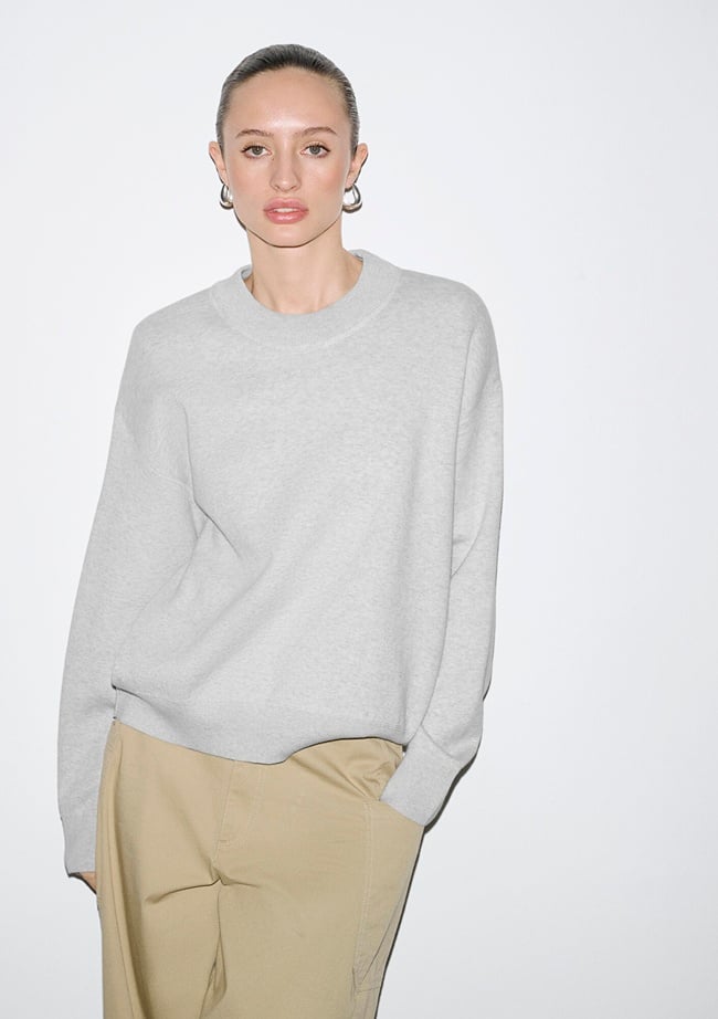  Mavi Bisiklet Yaka Gri Kazak Oversize / Geniş Kesim 1710883-83096