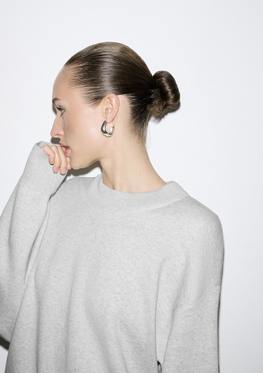  Mavi Bisiklet Yaka Gri Kazak Oversize / Geniş Kesim 1710883-83096