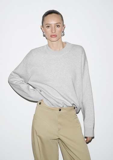  Mavi Bisiklet Yaka Gri Kazak Oversize / Geniş Kesim 1710883-83096