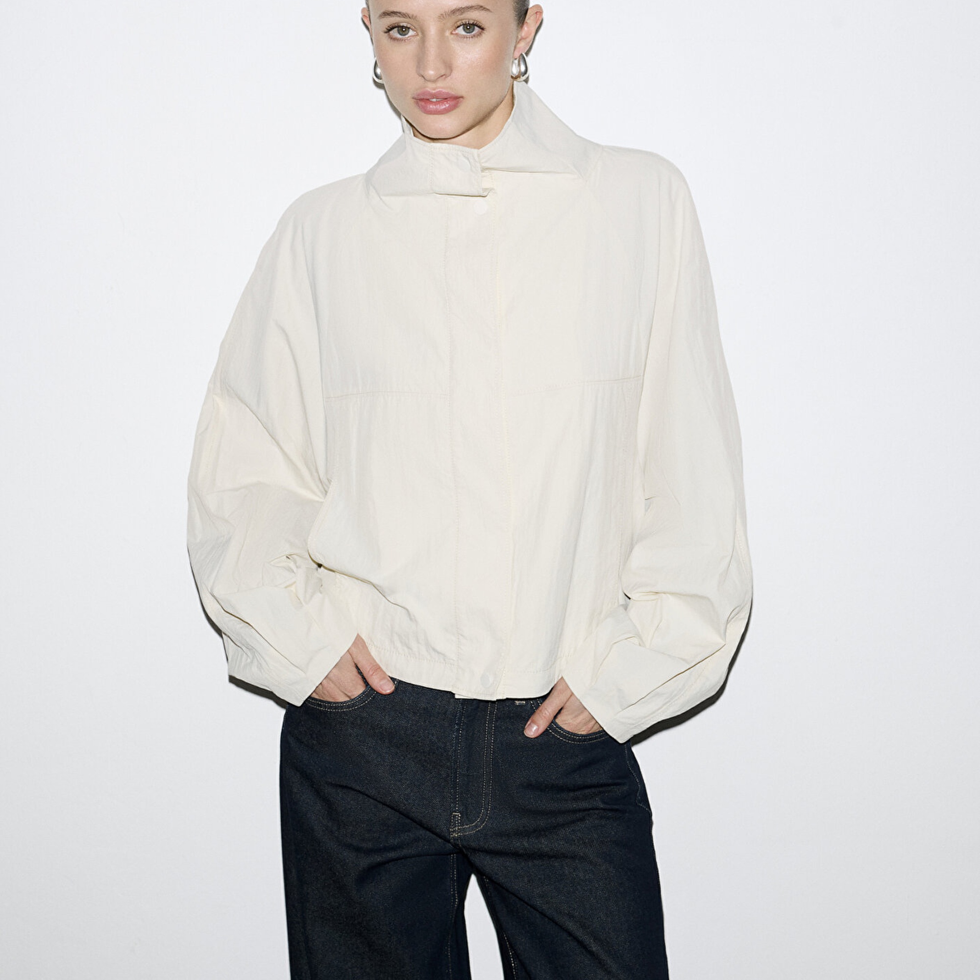 Mavi Dik Yaka Gri Ceket Oversize / Geniş Kesim 1110848-70140