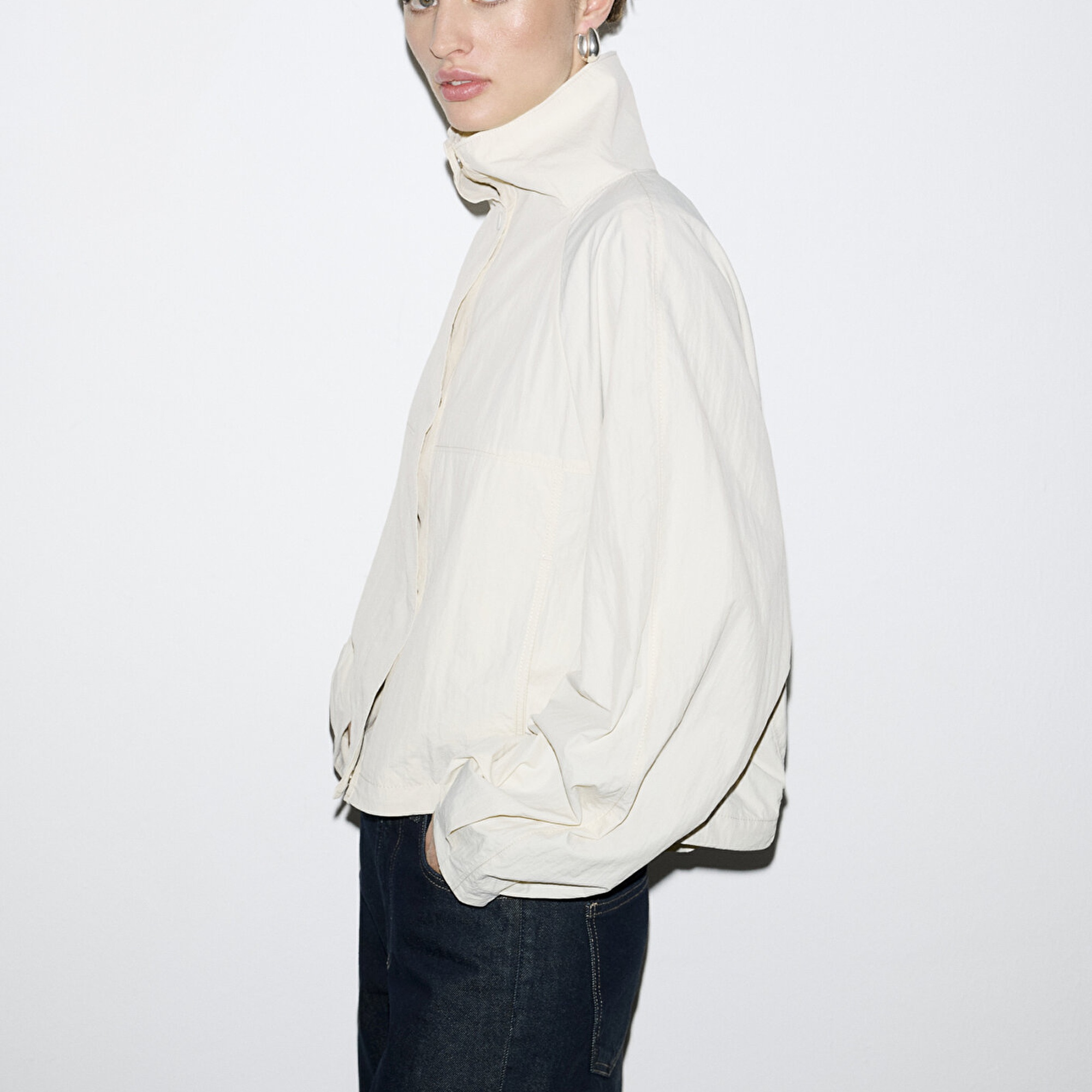 Mavi Dik Yaka Gri Ceket Oversize / Geniş Kesim 1110848-70140