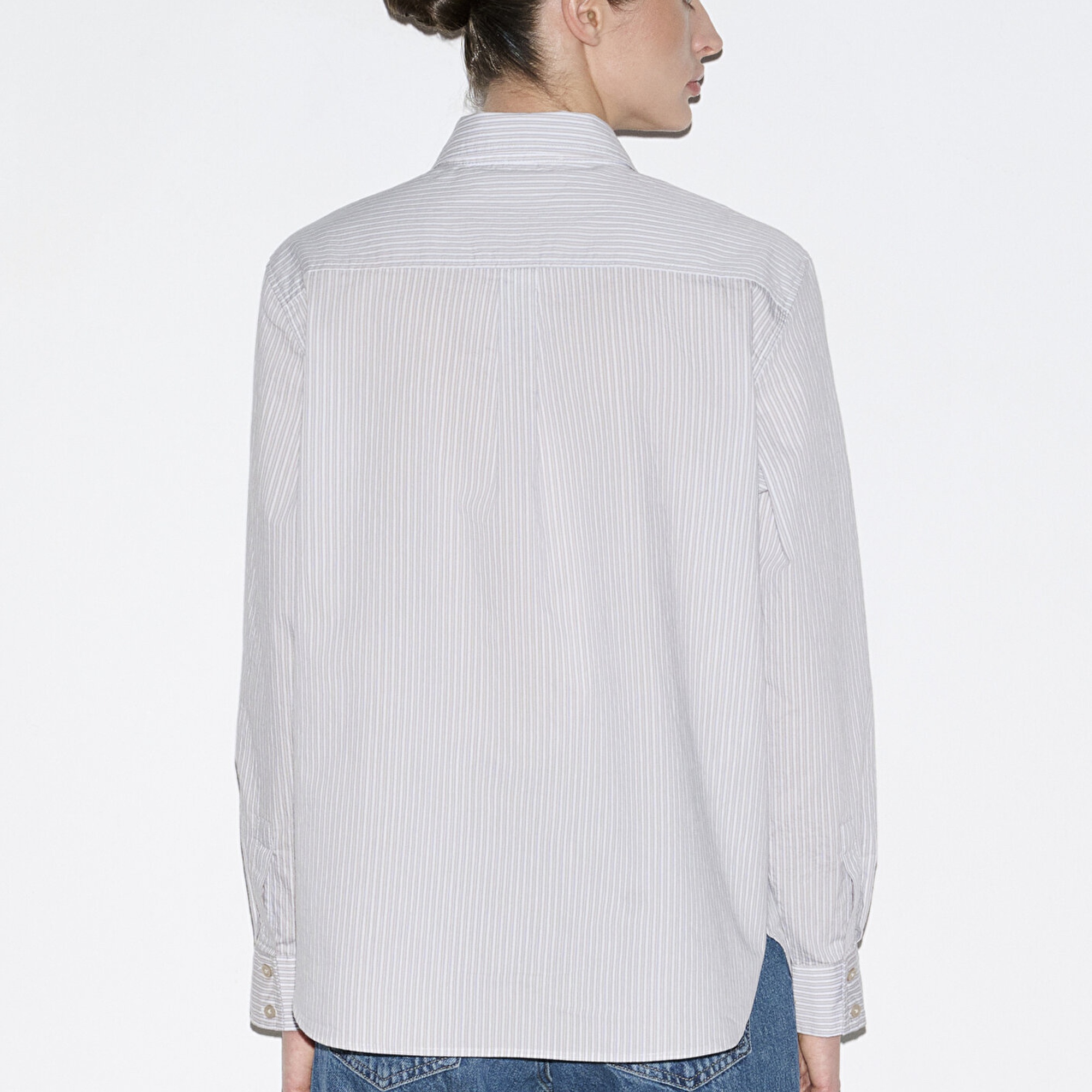 Mavi Çizgili Mavi Gömlek Loose Fit / Bol Rahat Kesim 1211432-81474