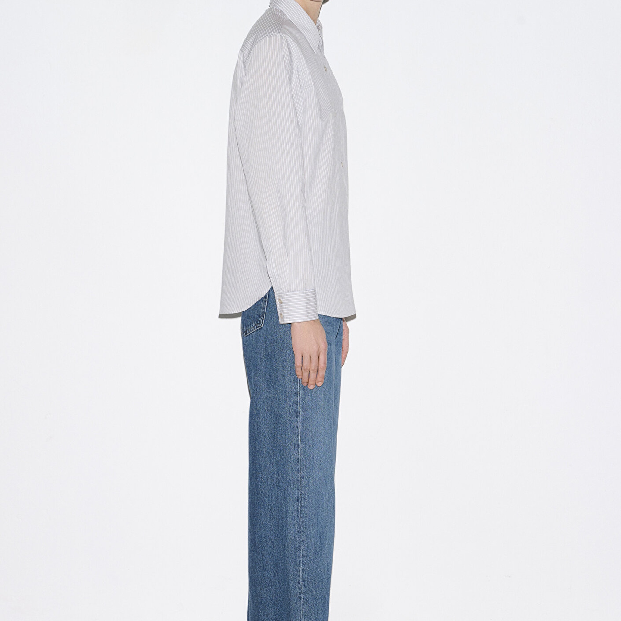 Mavi Çizgili Mavi Gömlek Loose Fit / Bol Rahat Kesim 1211432-81474