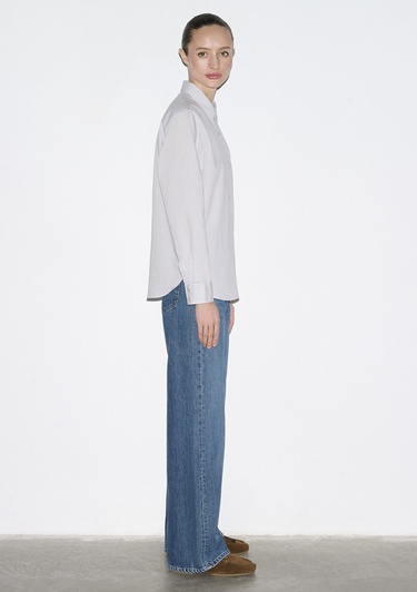  Mavi Çizgili Mavi Gömlek Loose Fit / Bol Rahat Kesim 1211432-81474