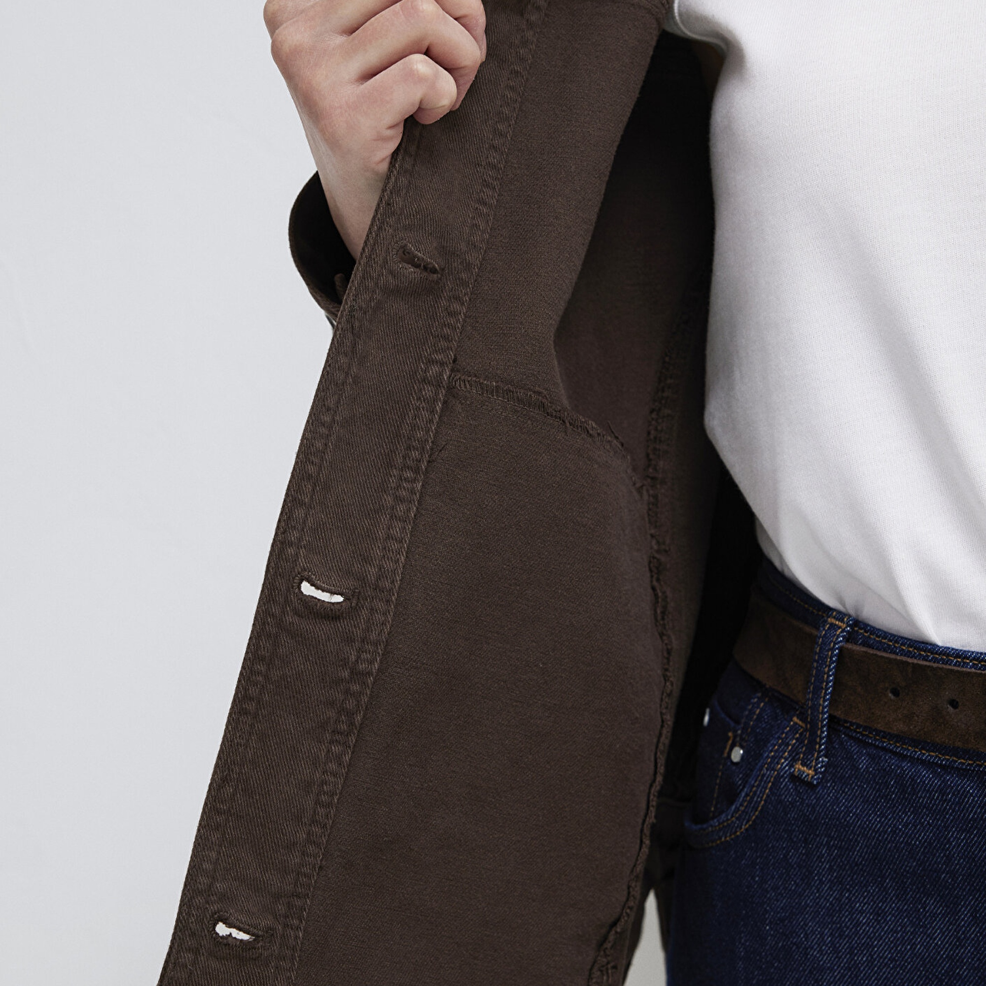 Mavi Cep Detaylı Kahverengi Gömlek  1211424-71603