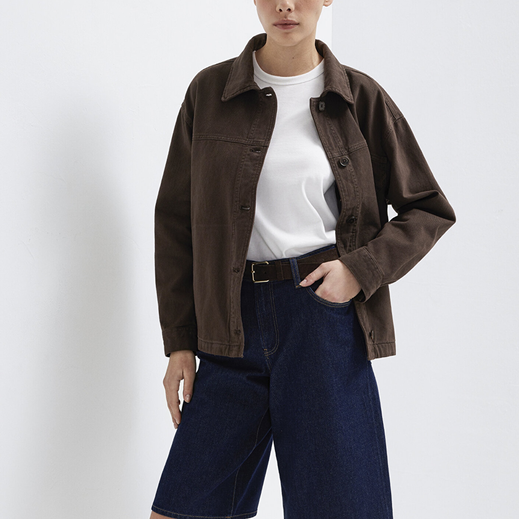 Mavi Cep Detaylı Kahverengi Gömlek  1211424-71603