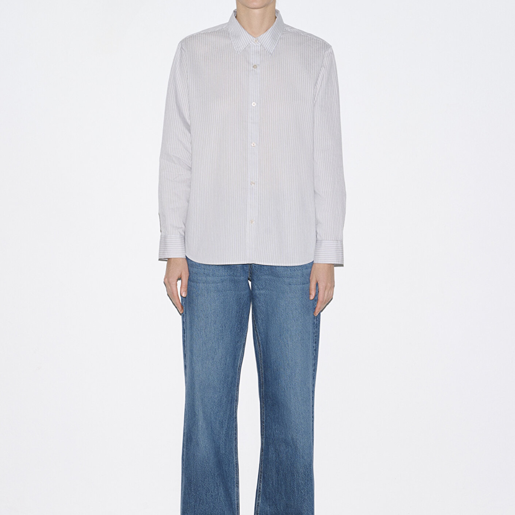 Mavi Çizgili Mavi Gömlek Loose Fit / Bol Rahat Kesim 1211432-81474