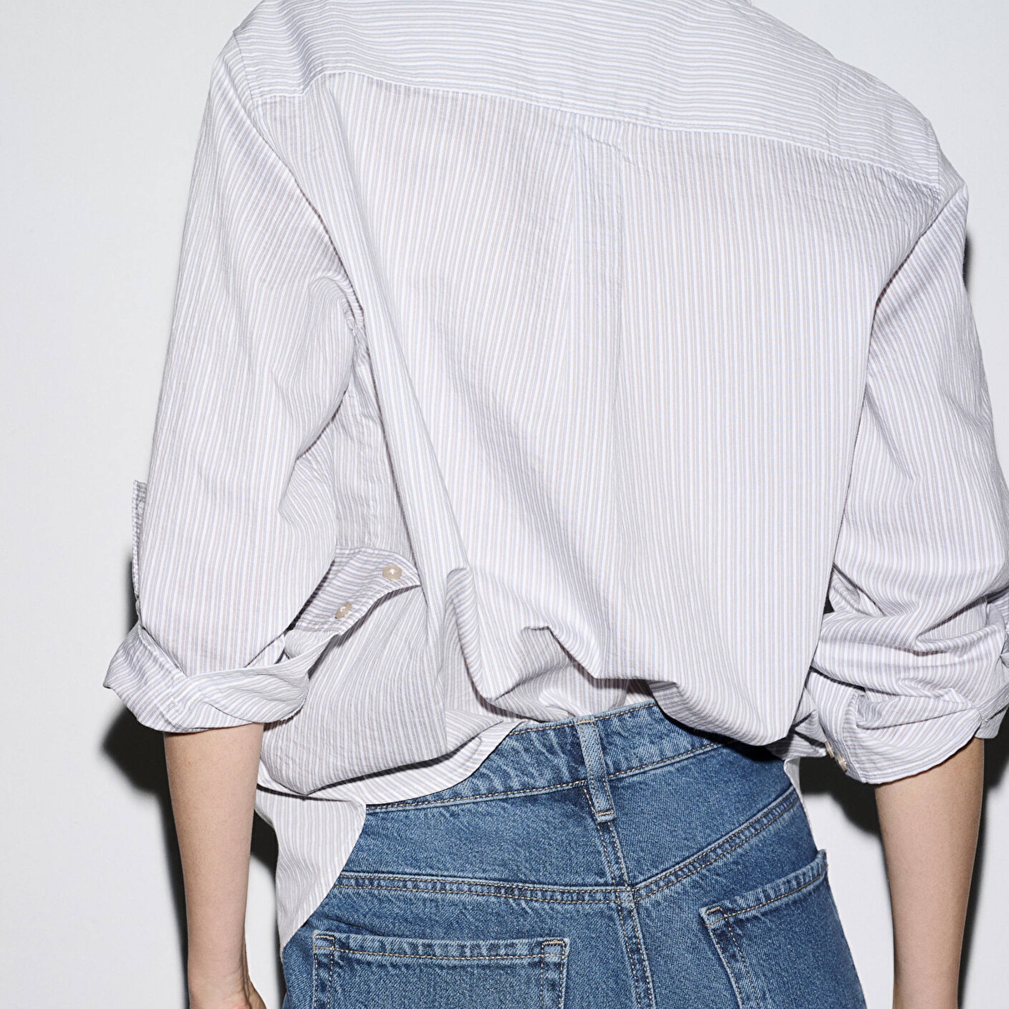 Mavi Çizgili Mavi Gömlek Loose Fit / Bol Rahat Kesim 1211432-81474