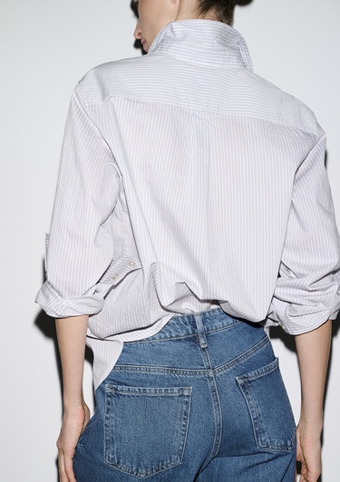  Mavi Çizgili Mavi Gömlek Loose Fit / Bol Rahat Kesim 1211432-81474