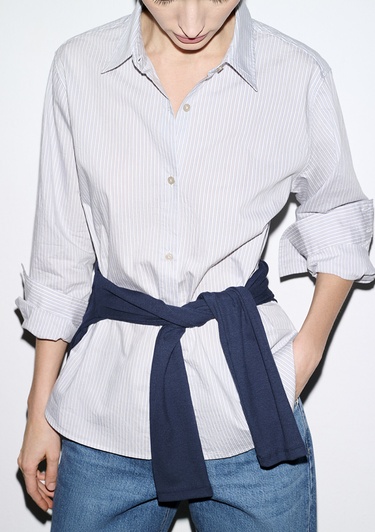  Mavi Çizgili Mavi Gömlek Loose Fit / Bol Rahat Kesim 1211432-81474