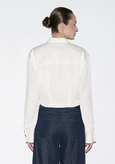  Mavi Ekru Crop Gömlek Loose Fit / Bol Rahat Kesim 1211430-70057