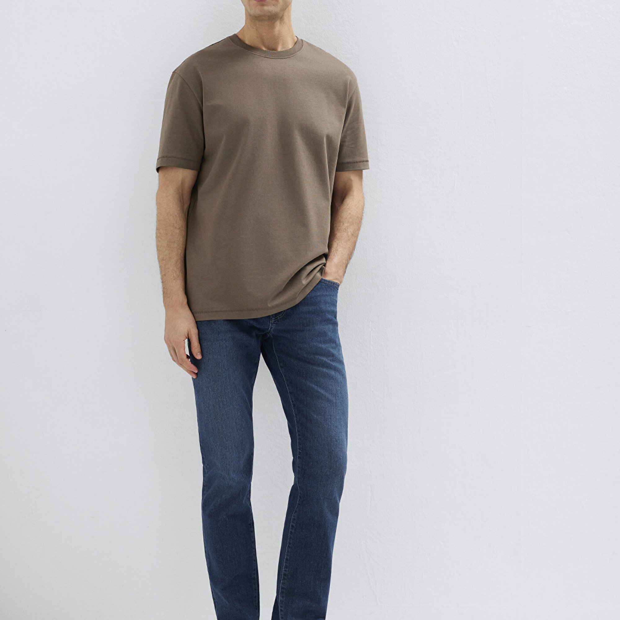 Mavi Kahverengi Basic Tişört Loose Fit / Bol Rahat Kesim 0612269-83866