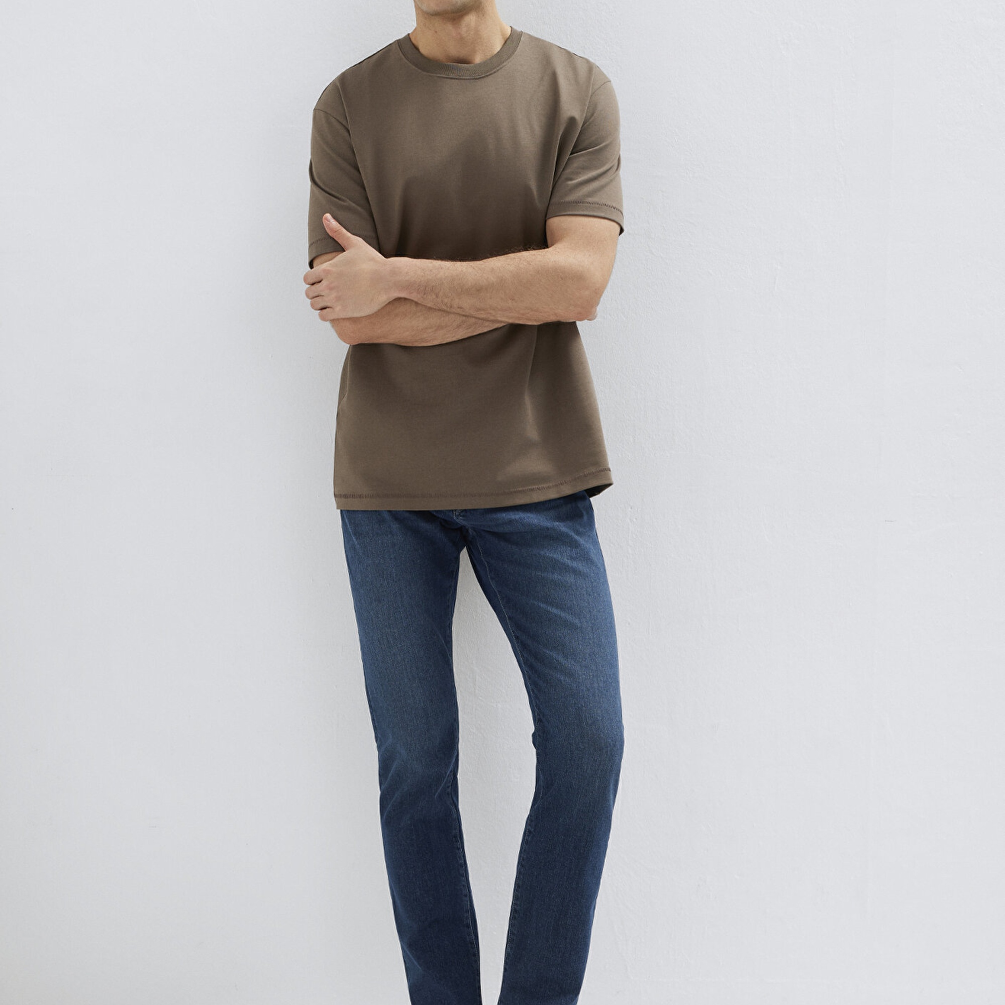 Mavi Kahverengi Basic Tişört Loose Fit / Bol Rahat Kesim 0612269-83866