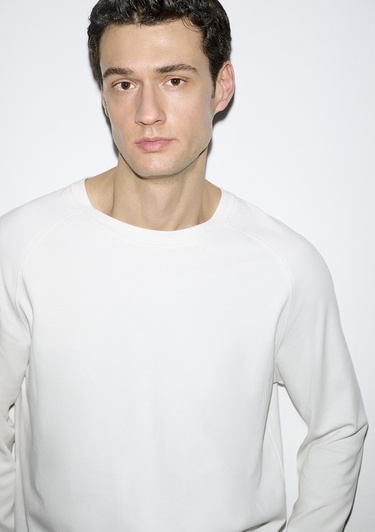  Mavi Uzun Kollu Ekru Basic Tişört Loose Fit / Bol Rahat Kesim 0613169-70057