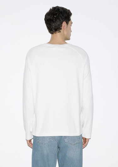  Mavi Uzun Kollu Ekru Basic Tişört Loose Fit / Bol Rahat Kesim 0613169-70057