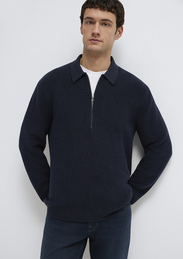  Mavi Yarı Fermuarlı Lacivert Kazak Regular Fit / Normal Kesim 0710395-83699