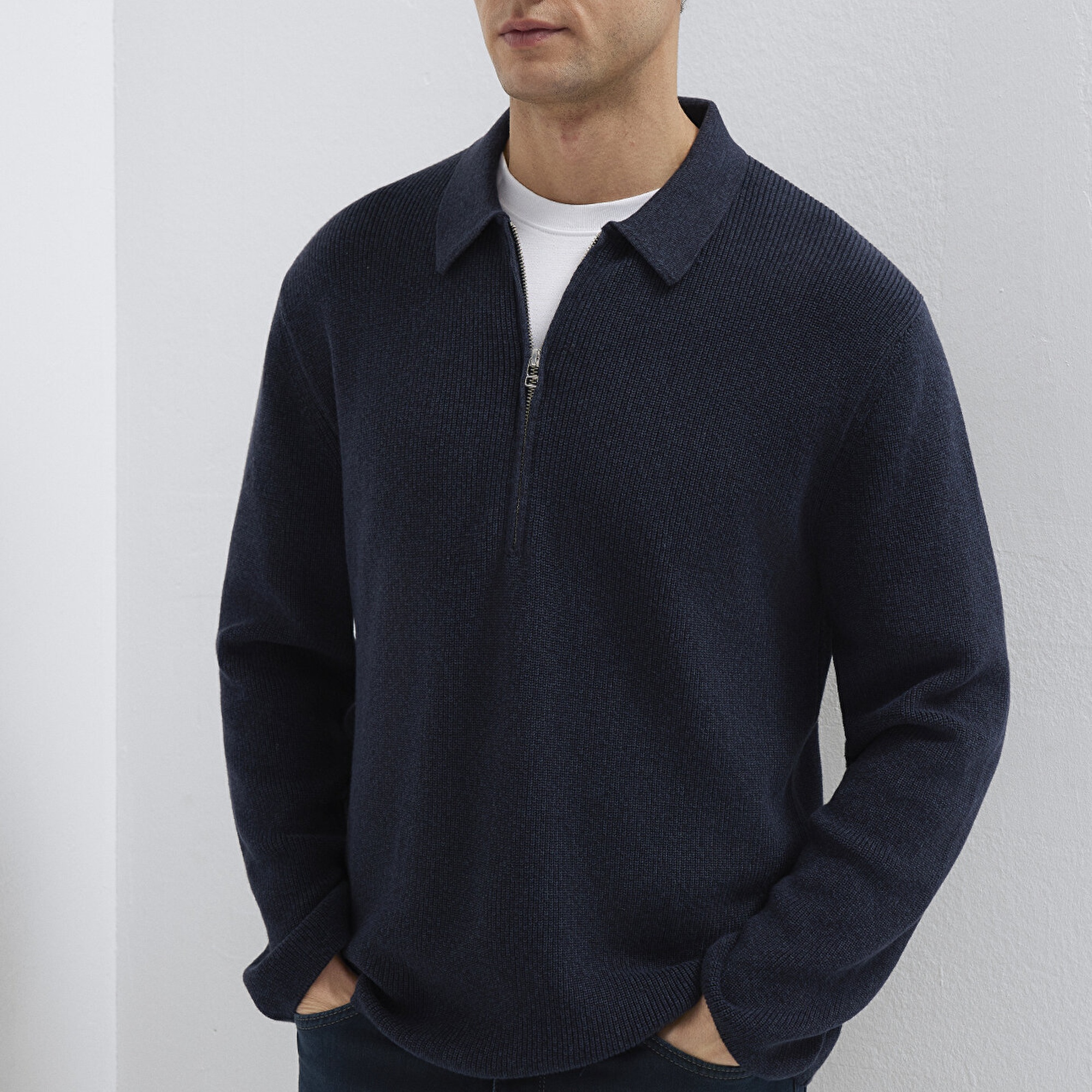 Mavi Yarı Fermuarlı Lacivert Kazak Regular Fit / Normal Kesim 0710395-83699