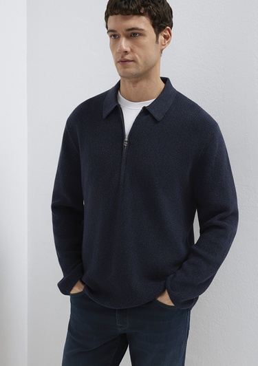  Mavi Yarı Fermuarlı Lacivert Kazak Regular Fit / Normal Kesim 0710395-83699