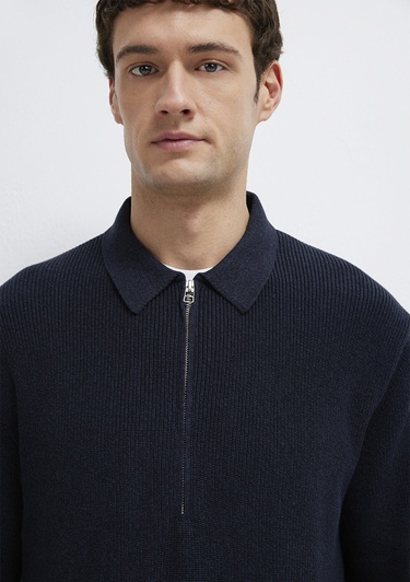  Mavi Yarı Fermuarlı Lacivert Kazak Regular Fit / Normal Kesim 0710395-83699