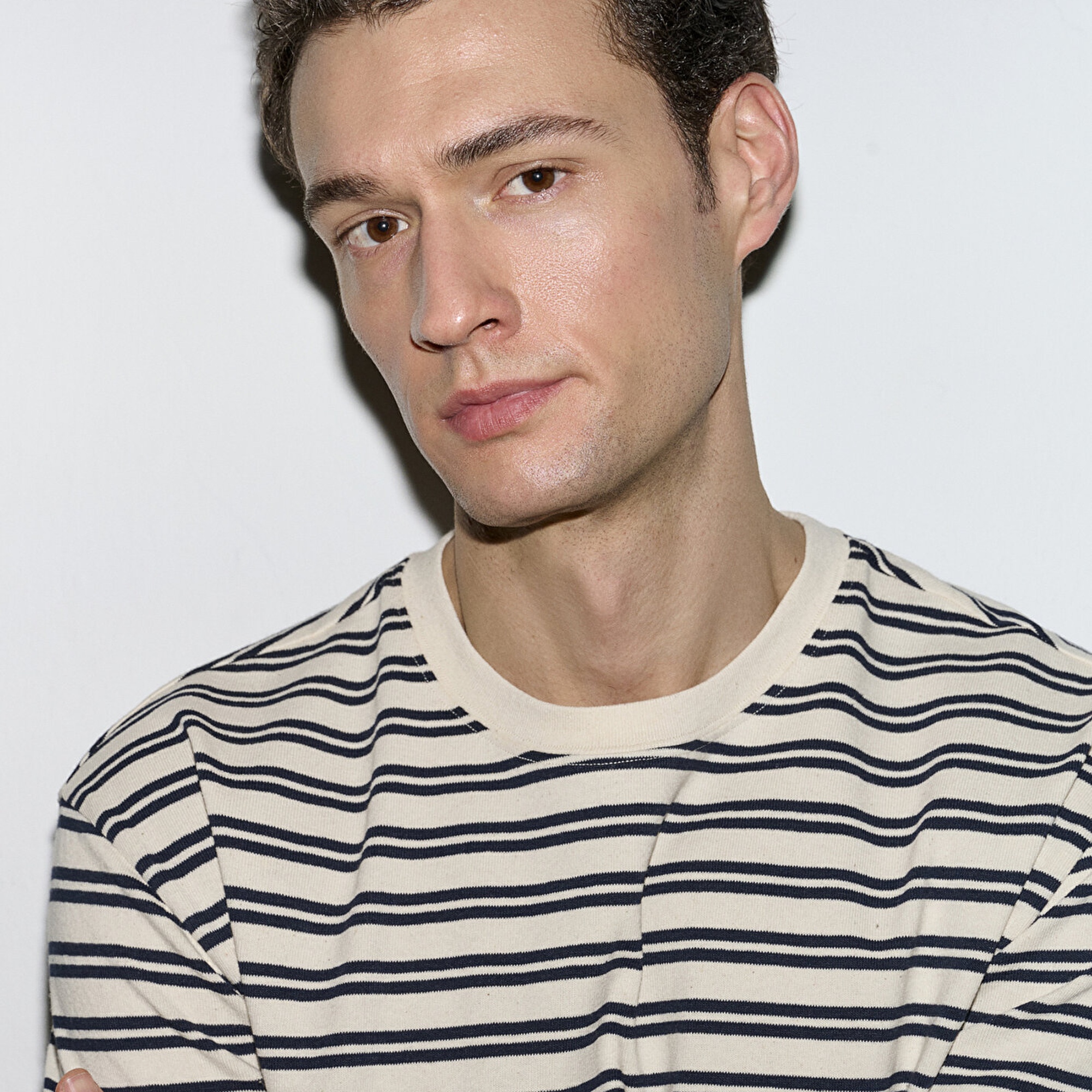 Mavi Lacivert Çizgili Ekru Tişört Loose Fit / Bol Rahat Kesim 0613166-83699