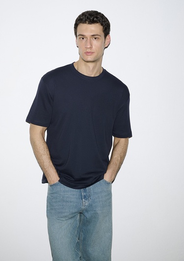 Mavi Lacivert Basic Tişört Loose Fit / Bol Rahat Kesim 0613168-83699