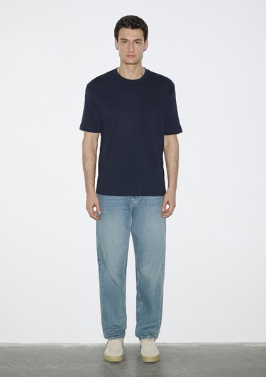  Mavi Lacivert Basic Tişört Loose Fit / Bol Rahat Kesim 0613168-83699