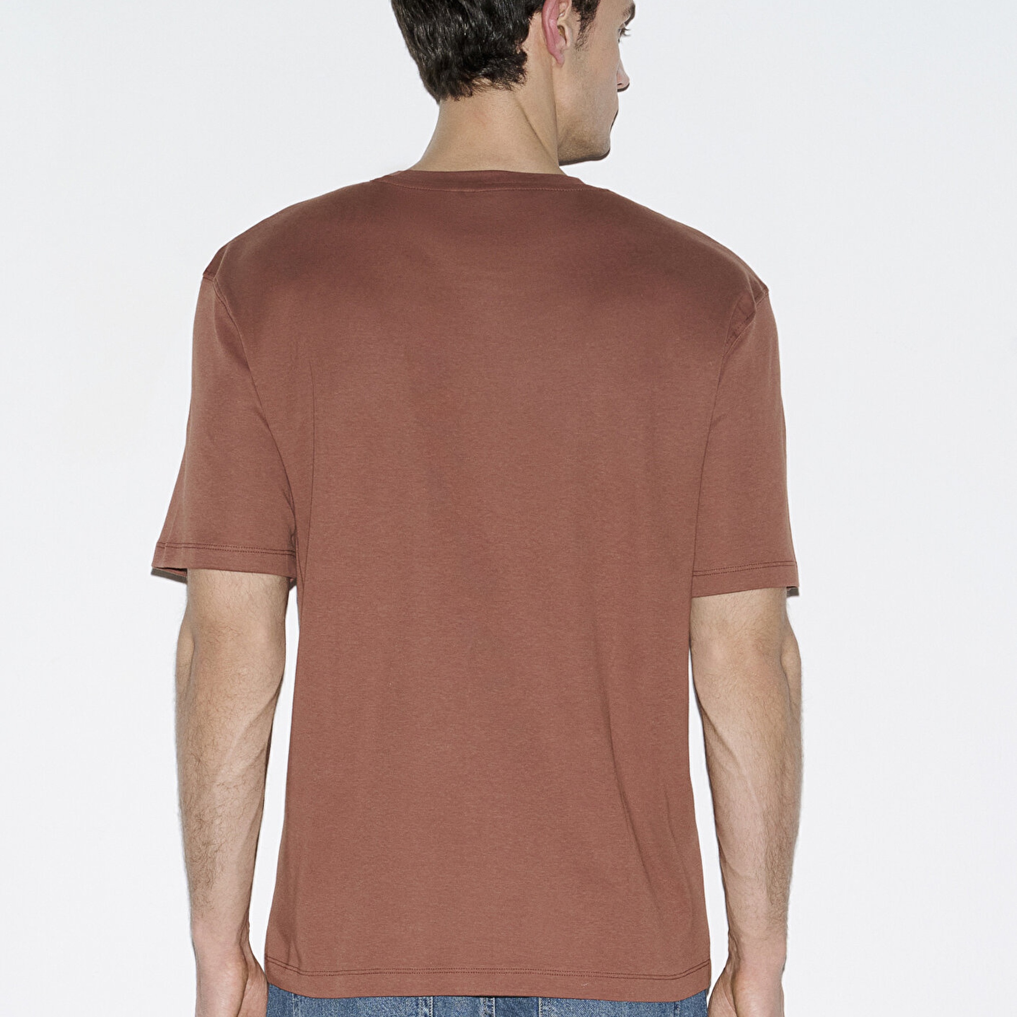 Mavi Kahverengi Basic Tişört Loose Fit / Bol Rahat Kesim 0613168-70250