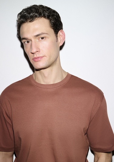  Mavi Kahverengi Basic Tişört Loose Fit / Bol Rahat Kesim 0613168-70250