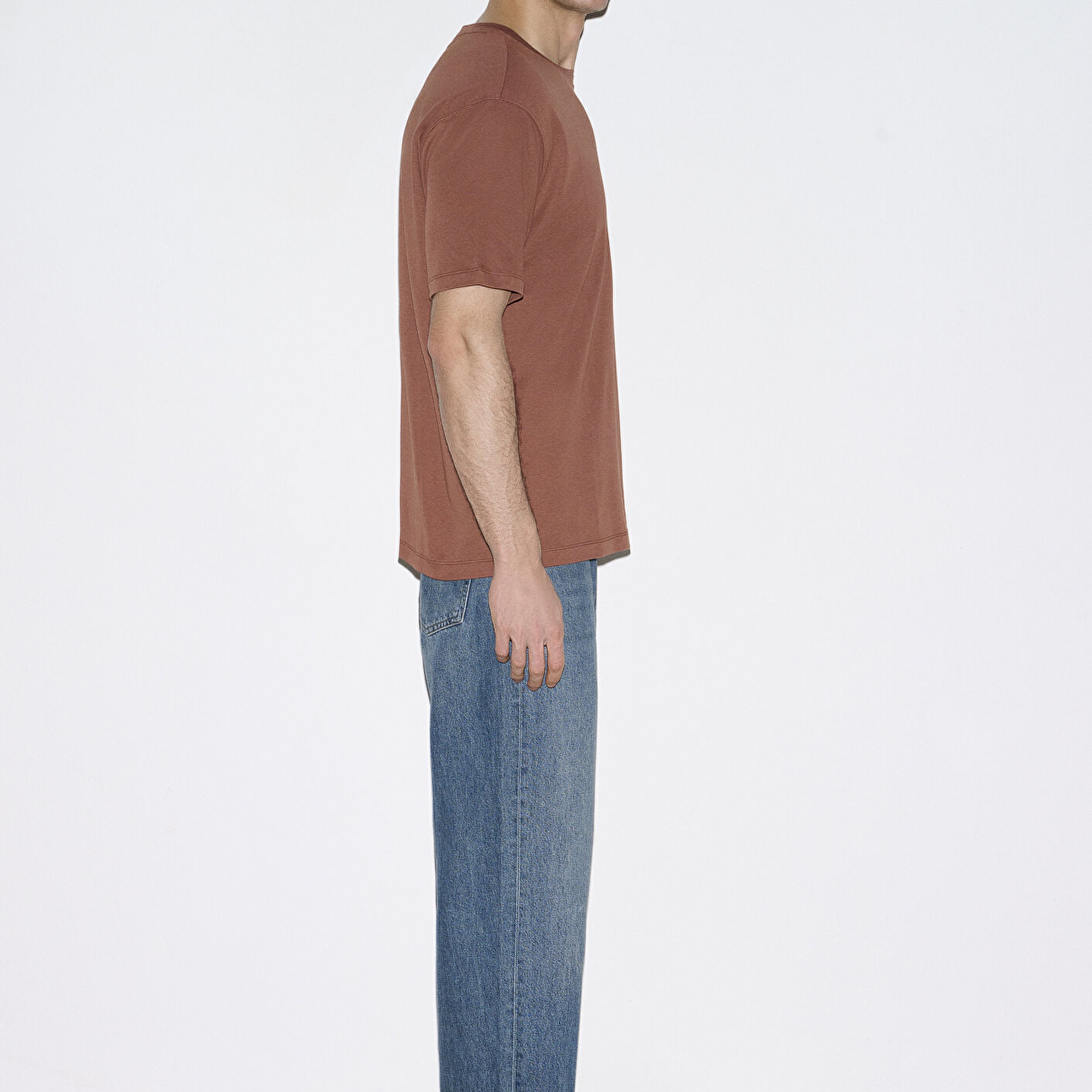 Mavi Kahverengi Basic Tişört Loose Fit / Bol Rahat Kesim 0613168-70250