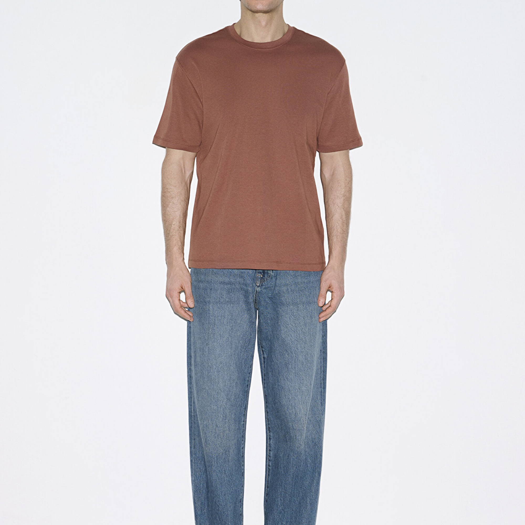 Mavi Kahverengi Basic Tişört Loose Fit / Bol Rahat Kesim 0613168-70250