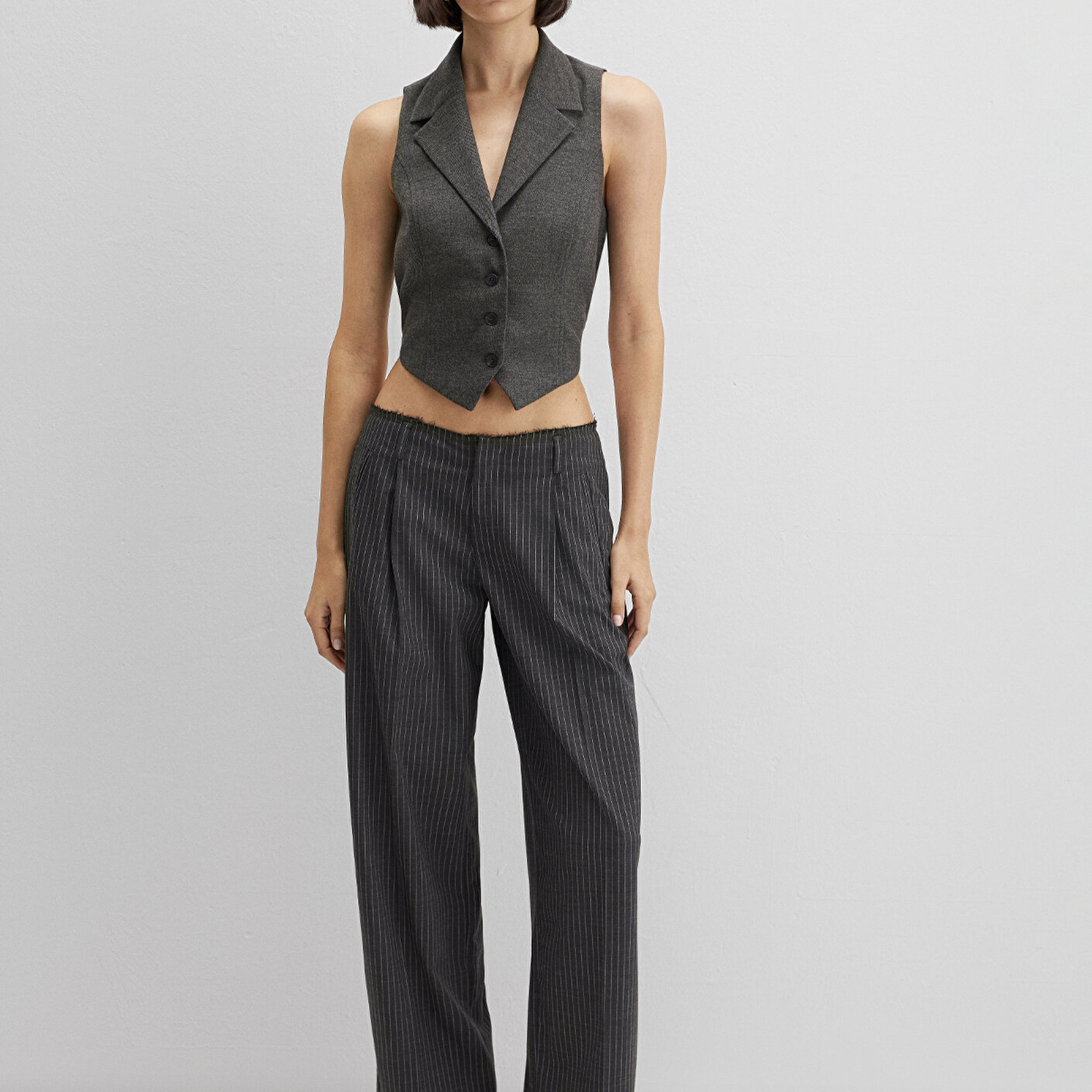 Mavi Yün Karışımlı Antrasit Bluz 1211416-80023