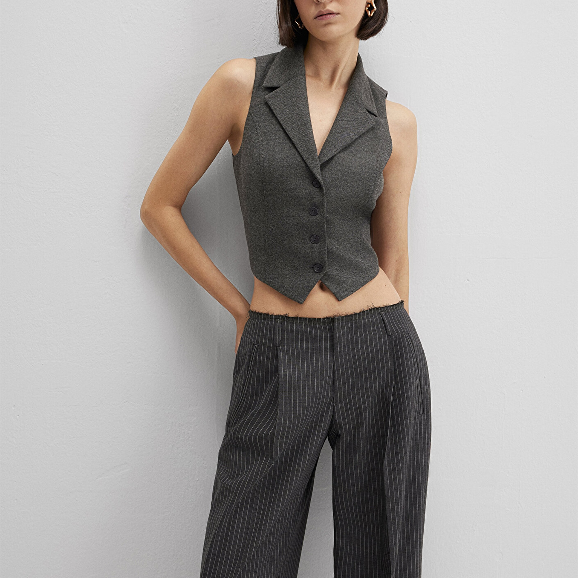 Mavi Yün Karışımlı Antrasit Bluz 1211416-80023